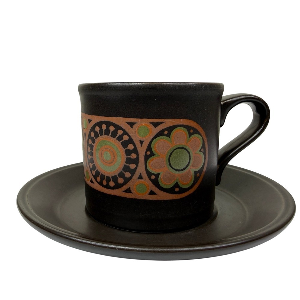Vintage Kiln Craft Staffordshire Ironstone Coffee Tea Cup & Saucer England Brown